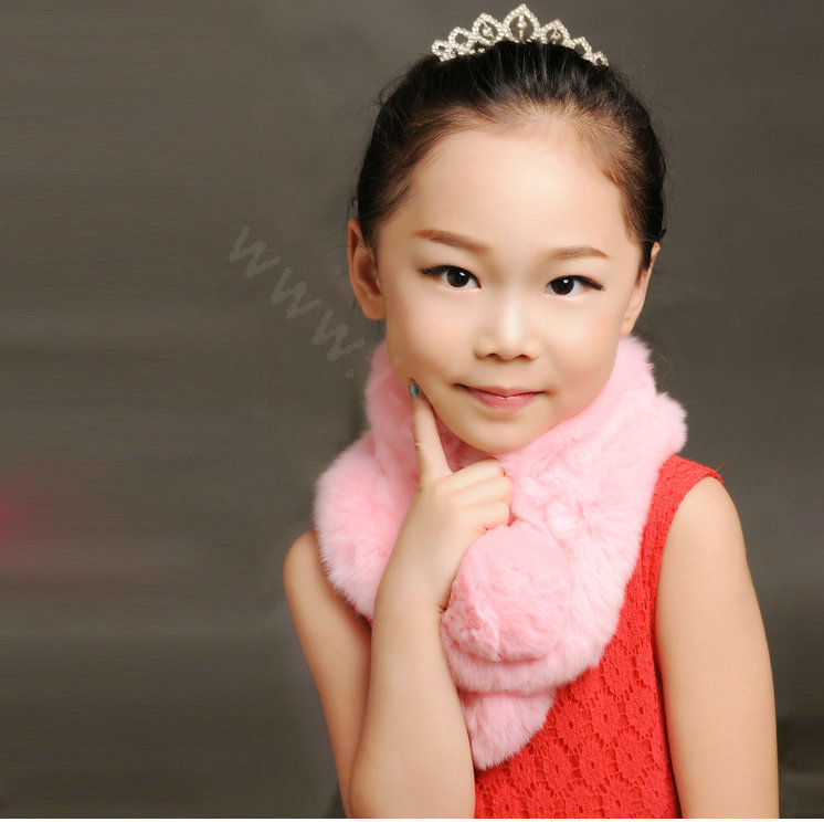 High Quality Kids Knitted Rex Rabbit Fur Scarf Children Winter Thicken Baby Fur Collar - Pink