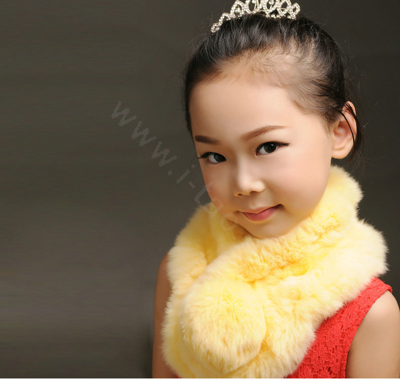 High Quality Kids Knitted Rex Rabbit Fur Scarf Children Winter Thicken Baby Fur Collar - Yellow