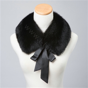Luxury Short Fox Fur Scarf Women Winter Warm Neck Wrap Fox Fur Collar Ribbon - Black