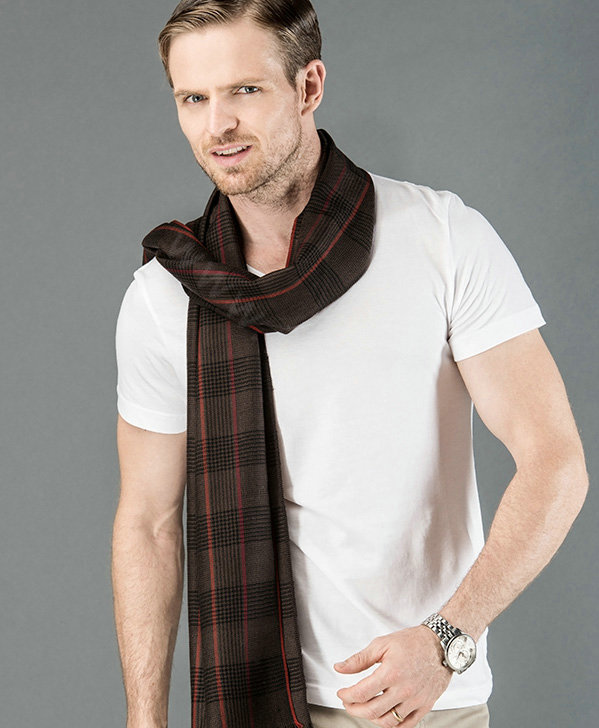 Top Grade Long Britain Lattice Wool Scarf Man Winter Thicken Cashmere Muffler - Coffee+Red