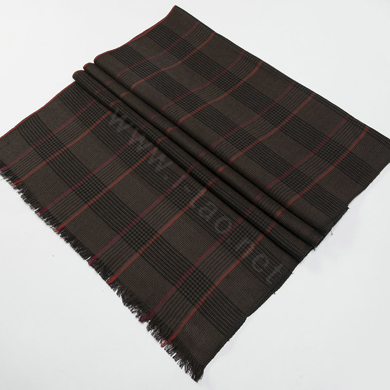 Top Grade Long Britain Lattice Wool Scarf Man Winter Thicken Cashmere Muffler - Coffee+Red