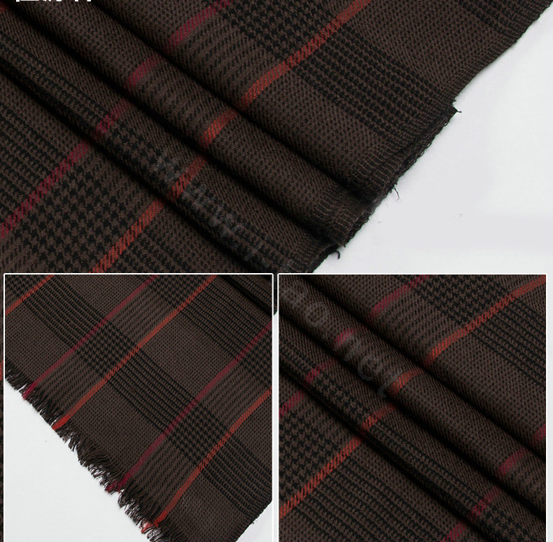 Top Grade Long Britain Lattice Wool Scarf Man Winter Thicken Cashmere Muffler - Coffee+Red