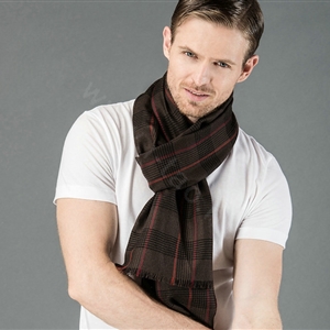 Top Grade Long Britain Lattice Wool Scarf Man Winter Thicken Cashmere Muffler - Coffee+Red