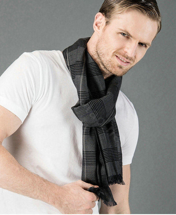 Top Grade Long Britain Lattice Wool Scarf Man Winter Thicken Cashmere Muffler - Gray+Black