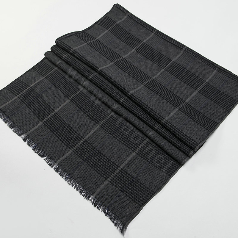 Top Grade Long Britain Lattice Wool Scarf Man Winter Thicken Cashmere Muffler - Gray+Black
