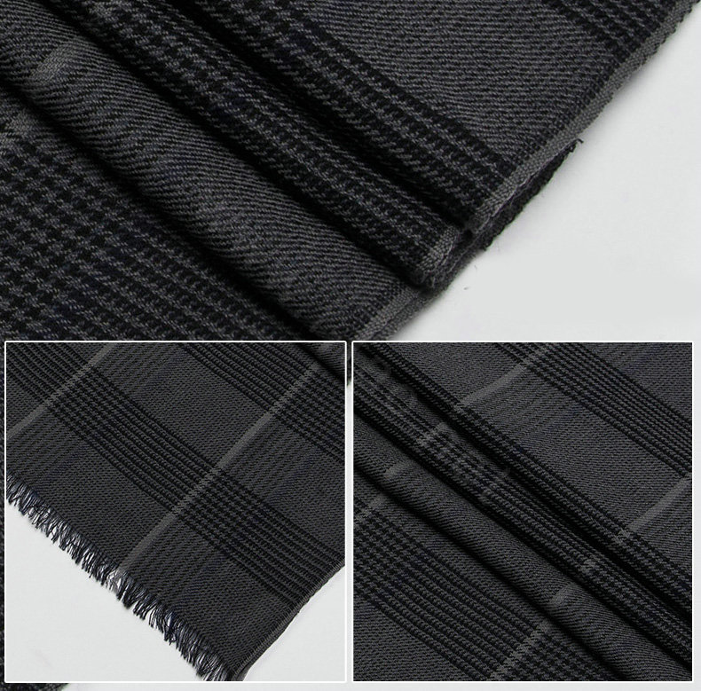 Top Grade Long Britain Lattice Wool Scarf Man Winter Thicken Cashmere Muffler - Gray+Black