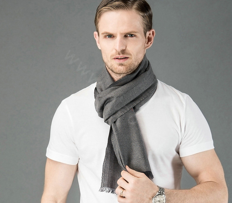Top Grade Long Britain Lattice Wool Scarf Man Winter Thicken Cashmere Muffler - Light Gray