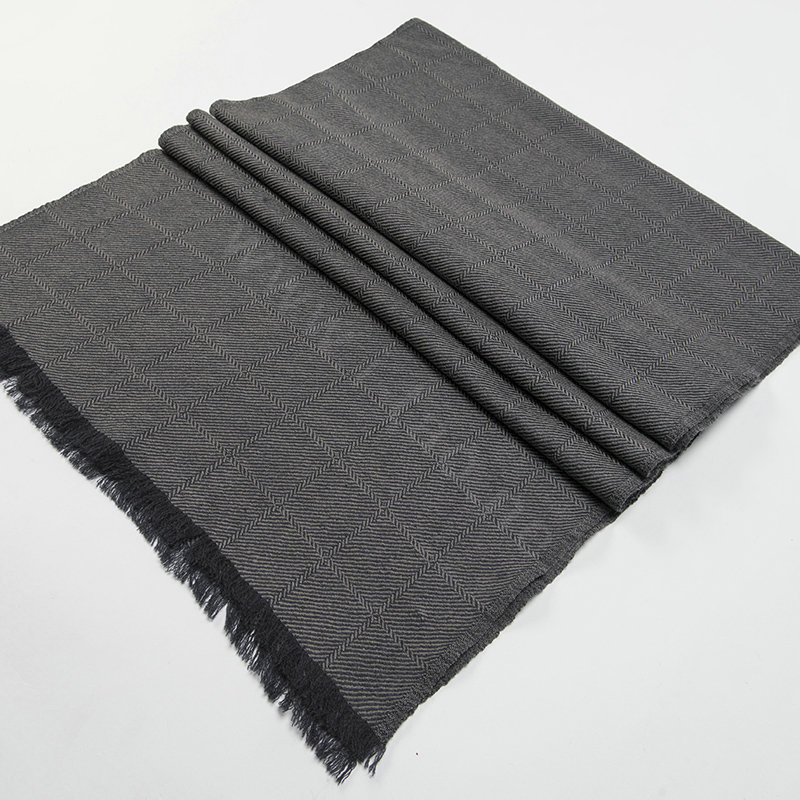 Top Grade Long Britain Lattice Wool Scarf Man Winter Thicken Cashmere Muffler - Light Gray