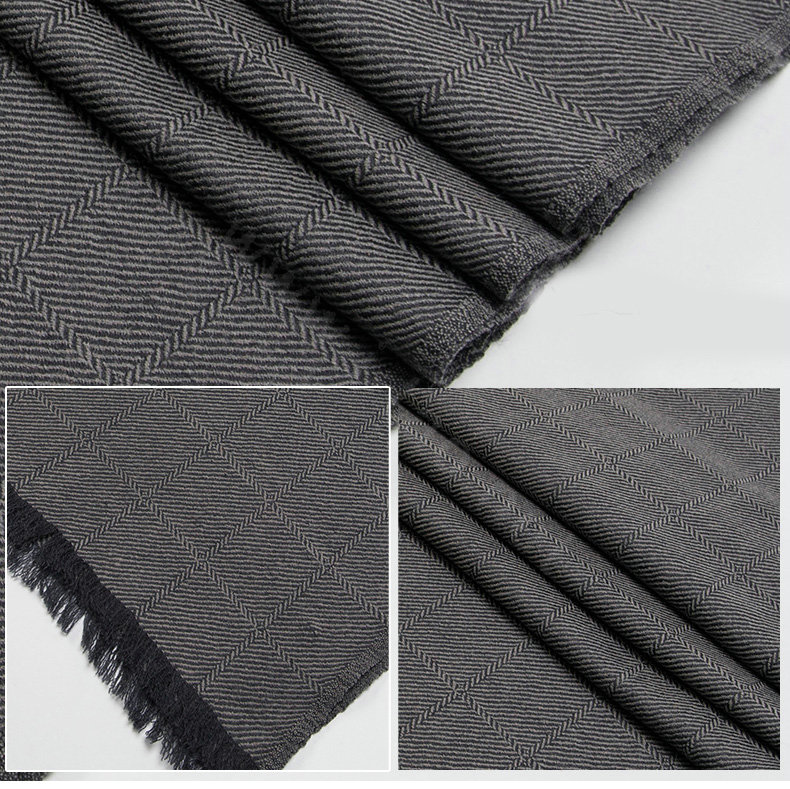 Top Grade Long Britain Lattice Wool Scarf Man Winter Thicken Cashmere Muffler - Light Gray