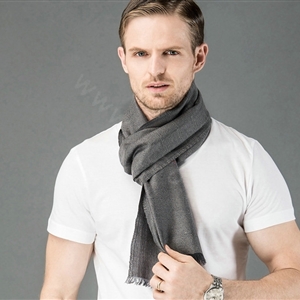 Top Grade Long Britain Lattice Wool Scarf Man Winter Thicken Cashmere Muffler - Light Gray