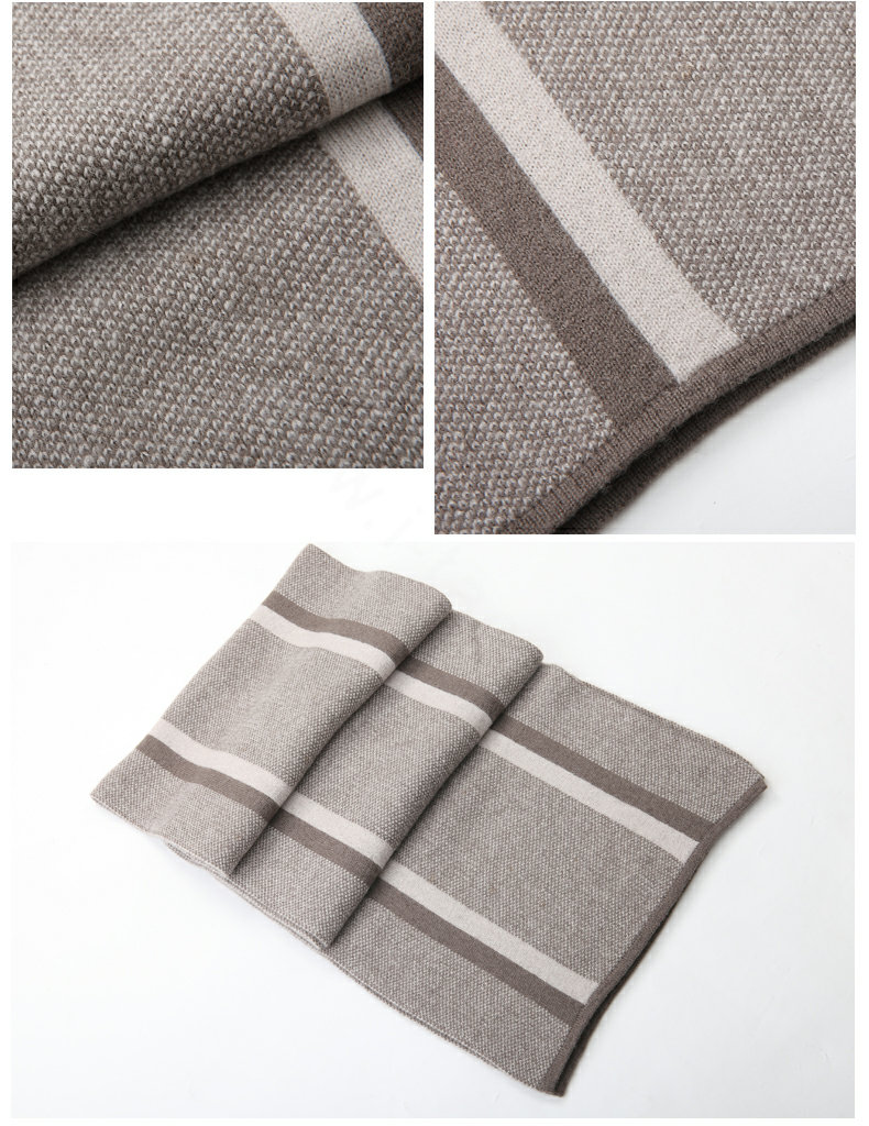 Top Grade Long Britain Stripe Wool Scarf Man Winter Thicken Cashmere Knitting Muffler - Brown