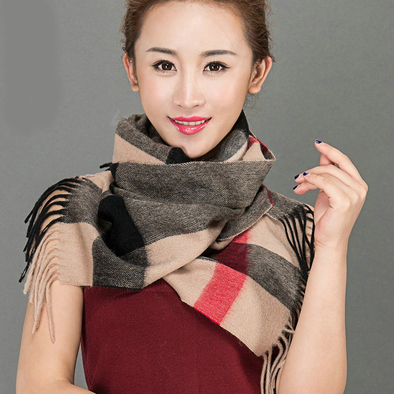 Top Grade Long Lattice Wool Scarf Women Winter Thicken Cashmere Tassels Shawls - Black+Camel