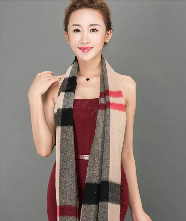 Top Grade Long Lattice Wool Scarf Women Winter Thicken Cashmere Tassels Shawls - Black+Camel