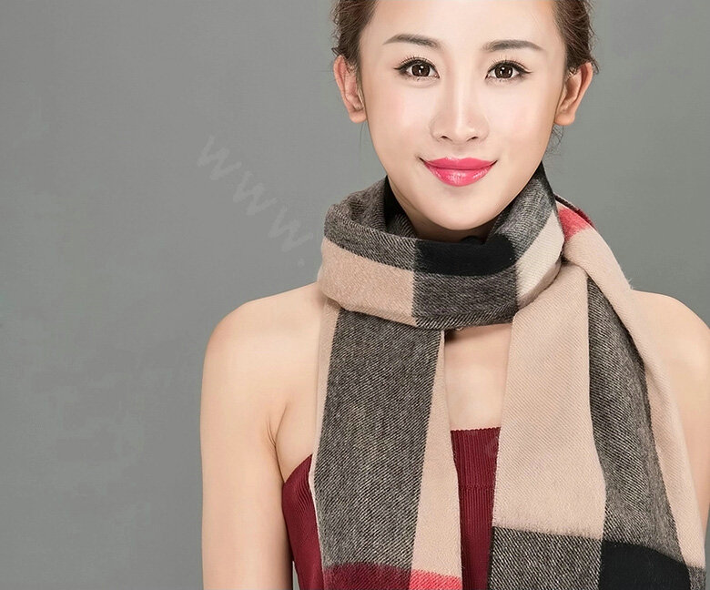 Top Grade Long Lattice Wool Scarf Women Winter Thicken Cashmere Tassels Shawls - Black+Camel