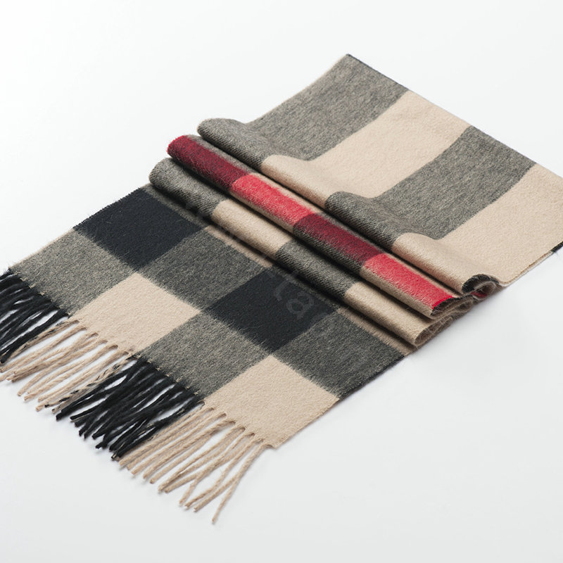 Top Grade Long Lattice Wool Scarf Women Winter Thicken Cashmere Tassels Shawls - Black+Camel
