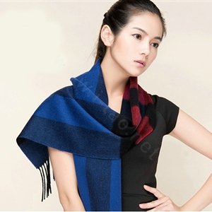 Top Grade Long Lattice Wool Scarf Women Winter Thicken Cashmere Tassels Shawls - Blue