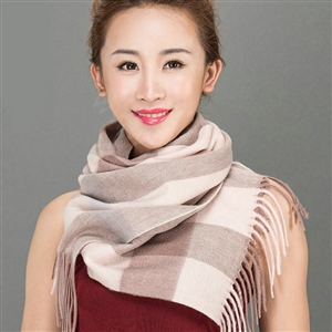 Top Grade Long Lattice Wool Scarf Women Winter Thicken Cashmere Tassels Shawls - Camel+Pink