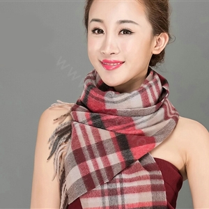 Top Grade Long Lattice Wool Scarf Women Winter Thicken Cashmere Tassels Shawls - Red+Camel