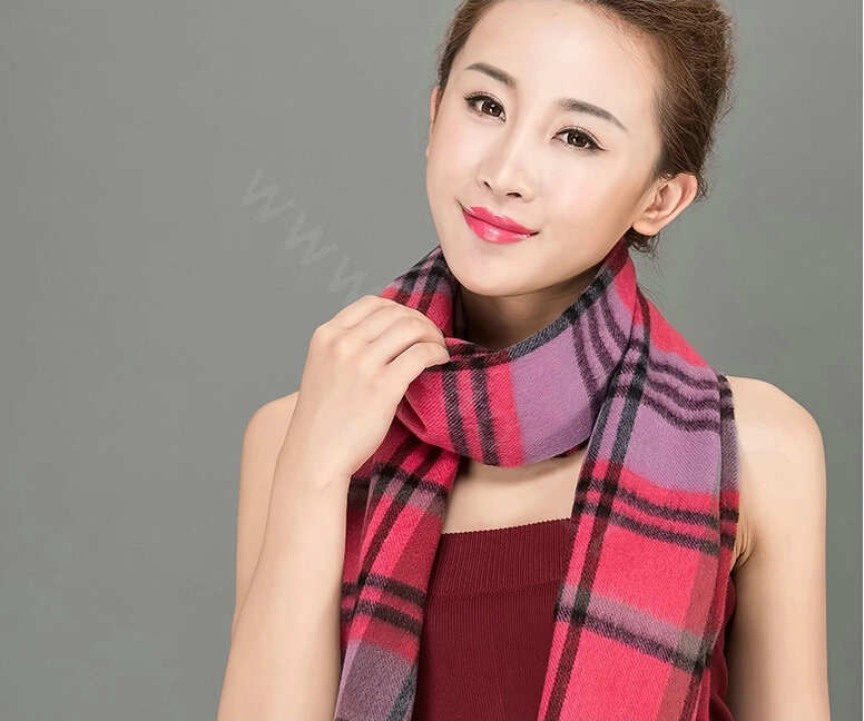 Top Grade Long Lattice Wool Scarf Women Winter Thicken Cashmere Tassels Shawls - Rose+Purple