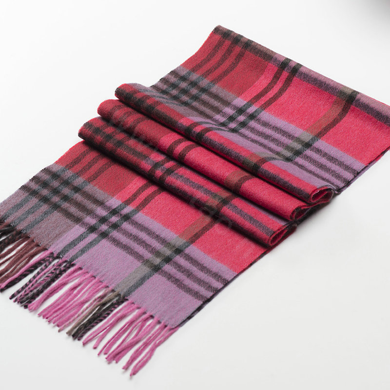 Top Grade Long Lattice Wool Scarf Women Winter Thicken Cashmere Tassels Shawls - Rose+Purple