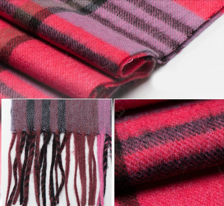 Top Grade Long Lattice Wool Scarf Women Winter Thicken Cashmere Tassels Shawls - Rose+Purple