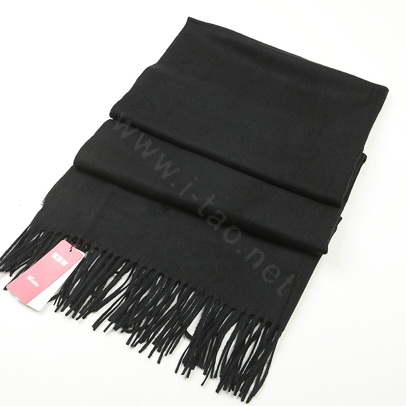 Top Grade Long Solid Color Wool Scarf Man Winter Thicken Cashmere Large Tassels Muffler - Black