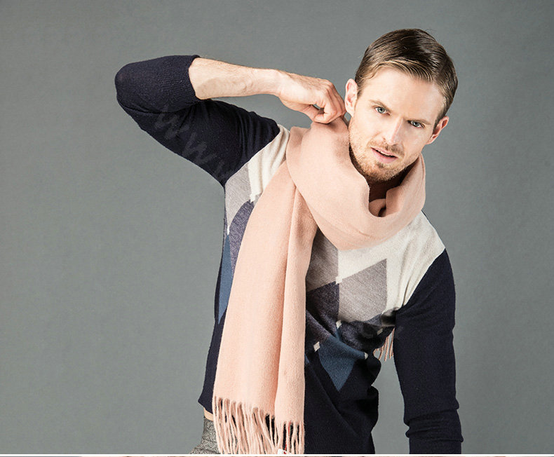Top Grade Long Solid Color Wool Scarf Man Winter Thicken Cashmere Large Tassels Muffler - Camel