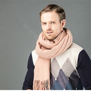 Top Grade Long Solid Color Wool Scarf Man Winter Thicken Cashmere Large Tassels Muffler - Camel