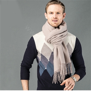 Top Grade Long Solid Color Wool Scarf Man Winter Thicken Cashmere Large Tassels Muffler - Lavender