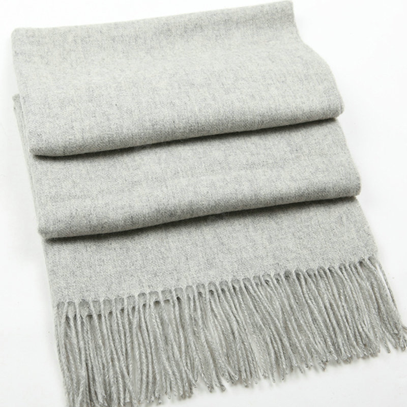 Top Grade Long Solid Color Wool Scarf Man Winter Thicken Cashmere Large Tassels Muffler - Light Gray