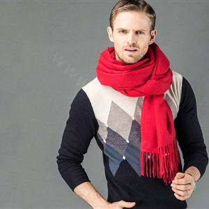 Top Grade Long Solid Color Wool Scarf Man Winter Thicken Cashmere Large Tassels Muffler - Red