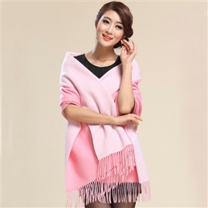 Top Grade Long Wool Shawls Berber Fleece Scarf Women Winter Thicken Tassels Cape - Pink