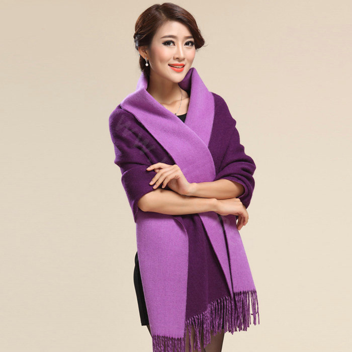Top Grade Long Wool Shawls Berber Fleece Scarf Women Winter Thicken Tassels Cape - Purple