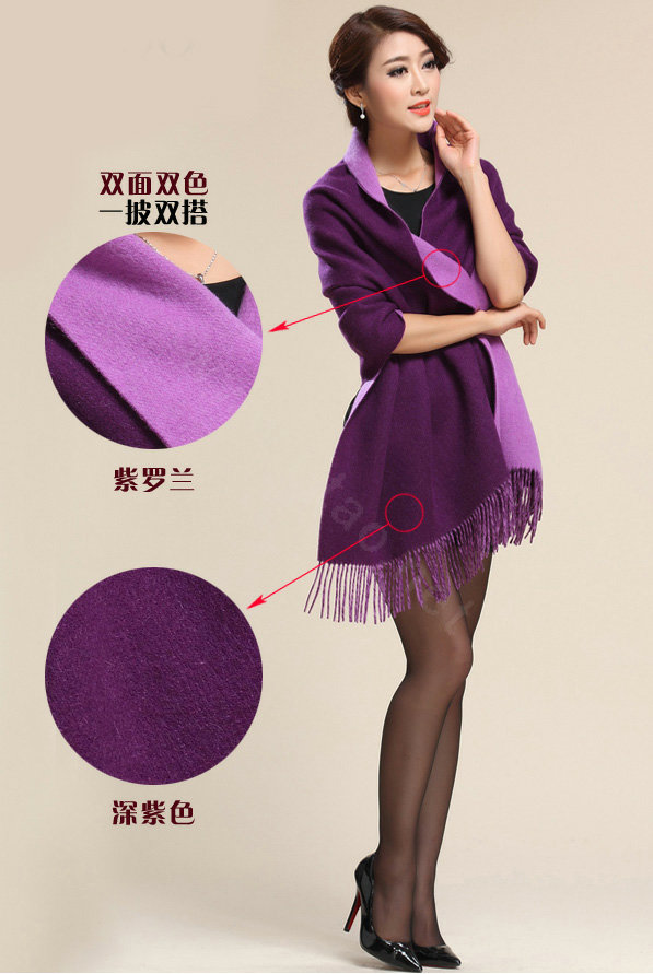 Top Grade Long Wool Shawls Berber Fleece Scarf Women Winter Thicken Tassels Cape - Purple