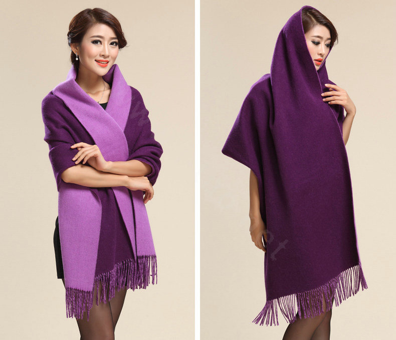Top Grade Long Wool Shawls Berber Fleece Scarf Women Winter Thicken Tassels Cape - Purple