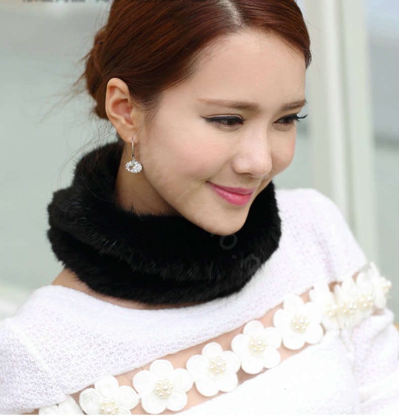 Top Grade Mink Fur Scarf Women Winter Warm Neck Wrap Knitted Fur Collar - Black