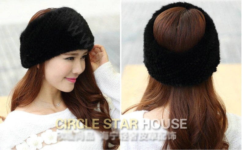 Top Grade Mink Fur Scarf Women Winter Warm Neck Wrap Knitted Fur Collar - Black