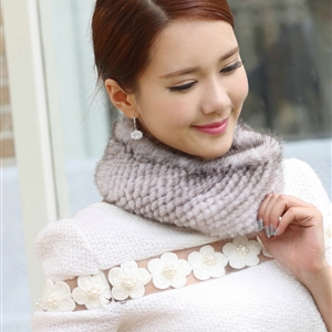 Top Grade Mink Fur Scarf Women Winter Warm Neck Wrap Knitted Fur Collar - White