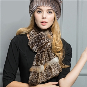 Top Grade Rex Rabbit Fur Scarf Women Winter Neck Wrap Knitted Fishtail Fur Muffler - Coffee