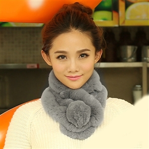 Top Grade Short Knitted Rex Rabbit Fur Scarf Women Winter Thicken Fur Collar - Light Gray