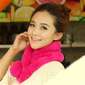 Top Grade Short Knitted Rex Rabbit Fur Scarf Women Winter Thicken Fur Collar - Rose