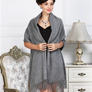 Top Grade Solid Color Long Wool Shawls Cashmere Scarf Women Winter Thicken Tassels Cape - Gray