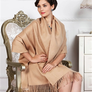 Top Grade Solid Color Long Wool Shawls Cashmere Scarf Women Winter Thicken Tassels Cape - Khaki