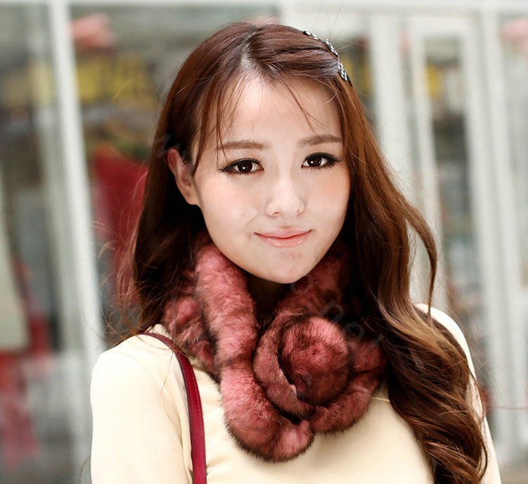 Top Grade Whole Rabbit Fur Scarf Women Winter Warm Neck Wrap Knitted Fur Ball Collar - Light Red