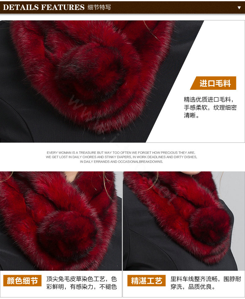 Top Grade Whole Rabbit Fur Scarf Women Winter Warm Neck Wrap Knitted Fur Ball Collar - Red