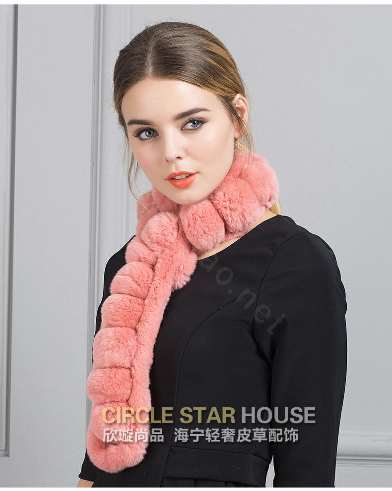 Unique Rex Rabbit Fur Scarf Women Winter Warm Neck Wrap Knitted Fur Collar Muffler - Skin Red