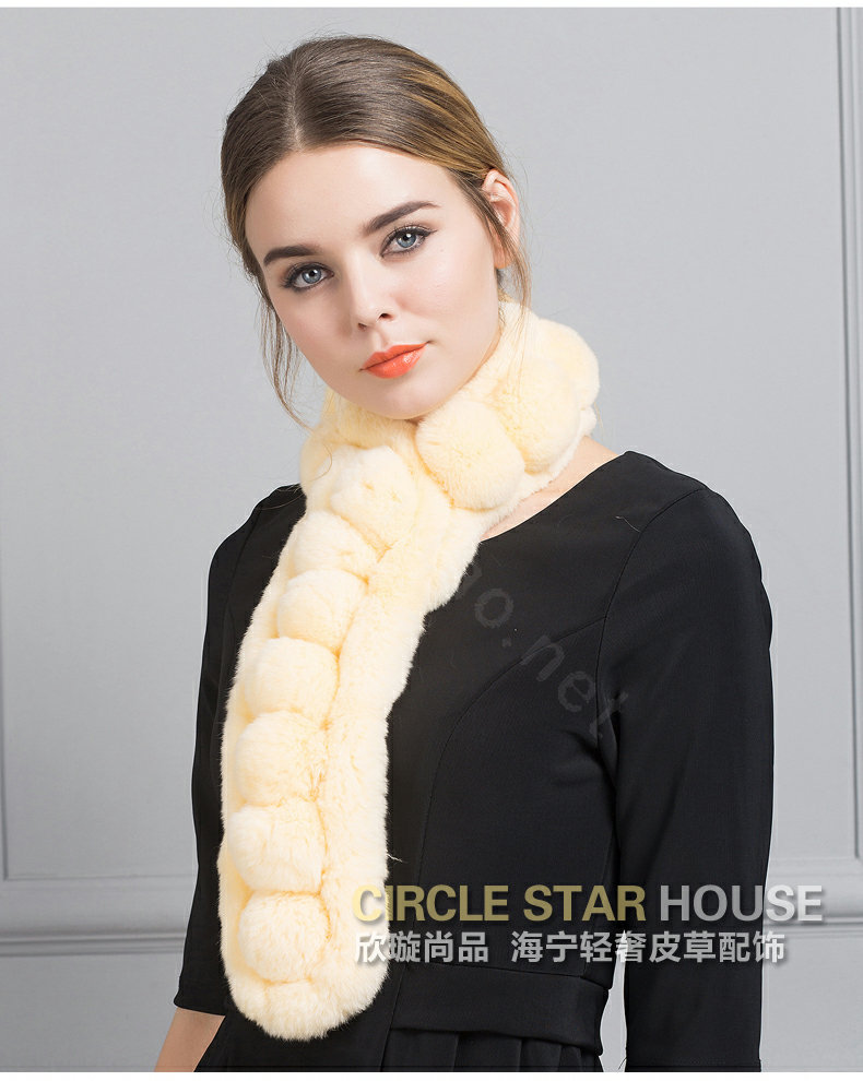 Unique Rex Rabbit Fur Scarf Women Winter Warm Neck Wrap Knitted Fur Collar Muffler - Yellow