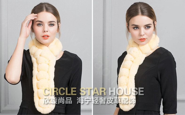 Unique Rex Rabbit Fur Scarf Women Winter Warm Neck Wrap Knitted Fur Collar Muffler - Yellow