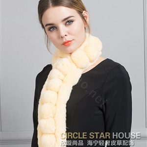 Unique Rex Rabbit Fur Scarf Women Winter Warm Neck Wrap Knitted Fur Collar Muffler - Yellow