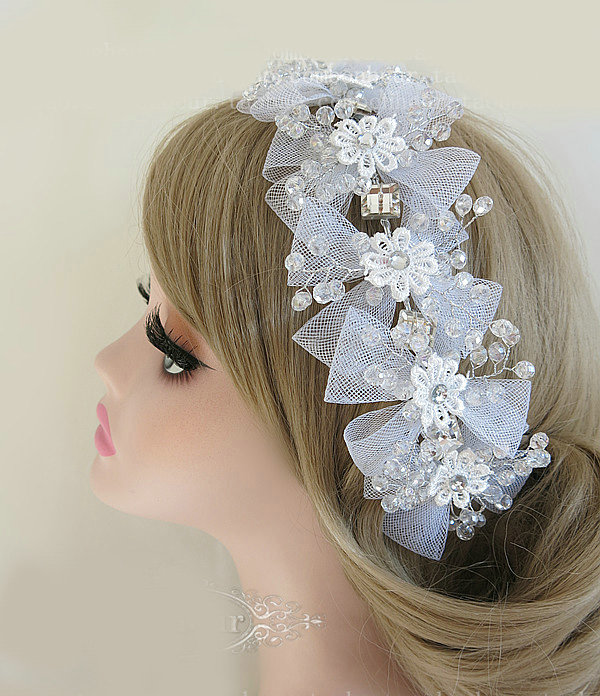 Beautiful Crystal beads Bridal Hairwear Lace Flower Hair Hoop Wedding Hair Accessories